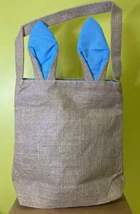 Easter Egg Hunt Basket Bag Bunny Rabbit Ear Design Burlap/Blue Ears - Picture 1 of 3