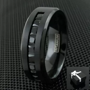 Black Titanium Men's 1.8 Carat Princess Cut Black CZ Brushed Wedding Band Ring