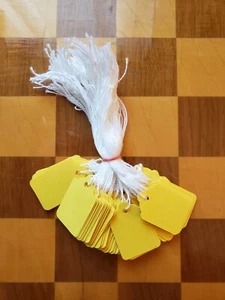 Yellow Merchandise Price Tags Retail String Strung Coupon Hang Label Blank #5 #8 - Picture 1 of 3