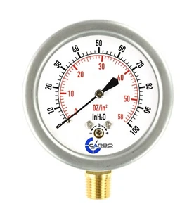 2-1/2" Capsule Gauge 0-60oz/0-100in H2O Range 1/4" NPT Low Mnt, Adjustable Zero - Picture 1 of 7