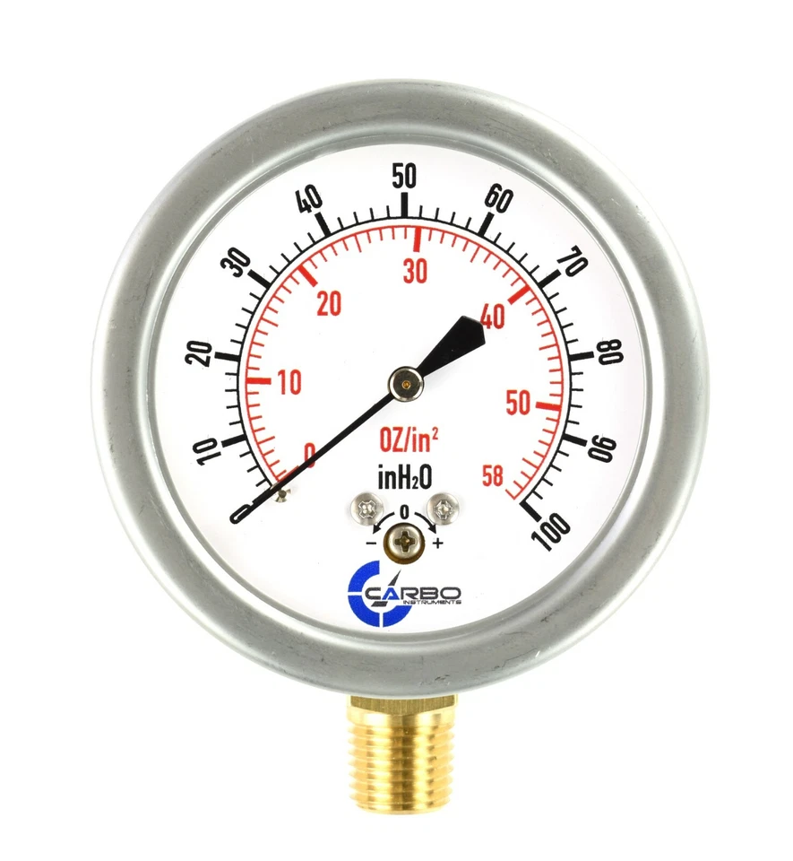 2-1/2" Capsule Gauge 0-60oz/0-100in H2O Range 1/4" NPT Low Mnt, Adjustable Zero - Image 1 of 4
