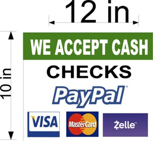 LETRERO DE PVC 10"" X 12"" CHEQUES PAYPAL VISA MASTERCARD ZELLE - Imagen 1 de 2