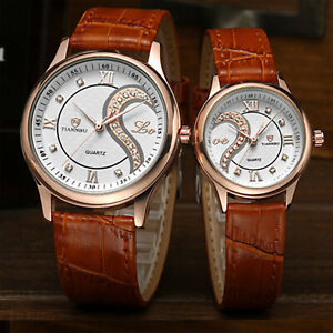 Tiannbu Ultrathin Leather LOVE Romantic Fashion Couple Wrist Watches 2PC
