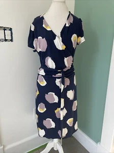 Boden Womens Size 16 Navy Blue Abstract Wrap Dress Short Sleeve Stretch - Picture 1 of 4