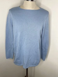 J Jill Womens Blue Sweater Size M Crew Roll Neck Knit Sides Cotton Blend - Picture 1 of 7