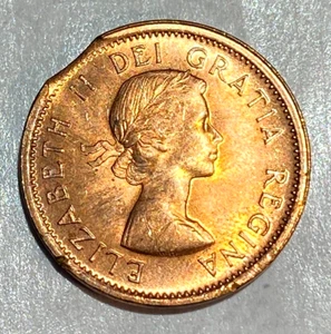 1964 Canada 1 Cent Gem BU 3% Curved Clip Error CHN - Picture 1 of 2