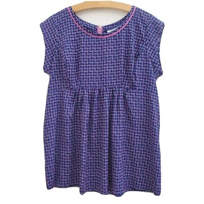 Motherhood Maternity Babydoll Top Large Career Back Zipper Blue Pink Print - Image 1 of 4