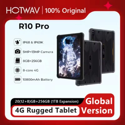 HOTWAV R10 Pro 4G Rugged Tablet 10.1'' HD 20GB+256GB 10800mAh OTG Charging 13MP - Image 1 of 4