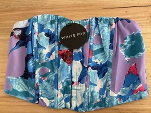 White Fox Fly Away Corset Blue Print Top Size L NEW With Tags - Picture 1 of 2
