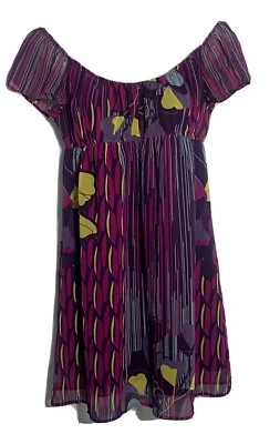 Vestido sin hombros descubiertos American Rag púrpura amarillo manga corta talla mediana Foto 1 de 4