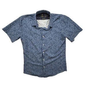 Rugby University Shirt Mens Small Stretch Blue Floral Print Button Up Casual - Picture 1 of 9