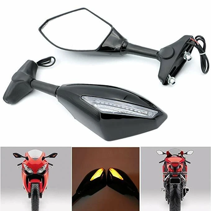 For Yamaha FZ6 FZ6R  FZR600R Black Rearview Side Mirrors With Turn Signal Light - Image 1 of 4