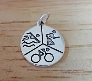 Plata Esterlina 18 mm Correr Natación Bicicleta dice Triatlón en la espalda Dije - Imagen 1 de 6