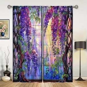 2pcs Dreamy Wisteria Stained Glass Design Curtains for Youth Bedroom Living Room - Picture 1 of 11