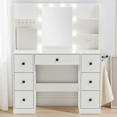 Tocador de maquillaje 43" W con luces de espejo tocador 7 cajones carga Foto 1 de 4