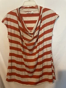 Women’s Cato size Medium Orange/Beige stripe shirt shirt sleeve - Picture 1 of 4