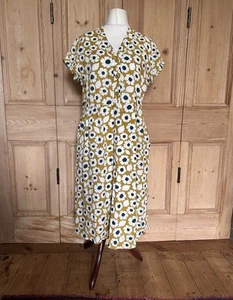 Seasalt Cornwall Pencil Box Mustard Floral Cotton Midi Shirt Dress Pockets UK 16 - Picture 1 of 10