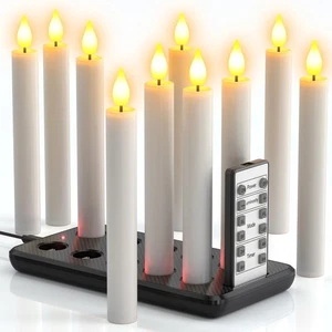 PChero Flameless Taper Candles with Remote & Charging Station, 10 Pack 6.7" R... - Picture 1 of 9