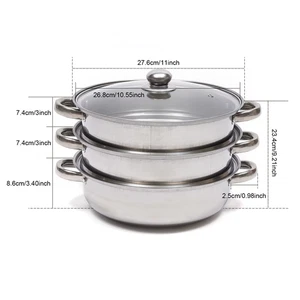 28 CM Multifunktion 3 Ebenen Kochen Lebensmittel Gemüse Topf Groß Edelstahl Dampfgarer  - Bild 1 von 13