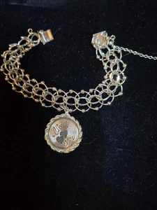 Vintage Sterling Silver 7 Inch Bracelet Large Elco I love U Charm Inscribed 70s - Picture 1 of 8