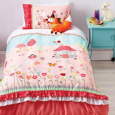 Cubby House Storybook Reversible Quilt Duvet Cover Set Single Double OR Cushion - Image 1 of 4