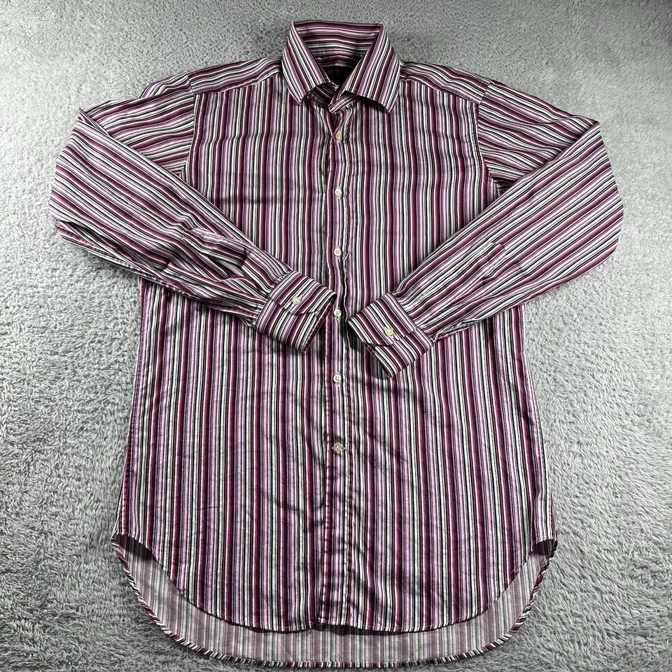 Etro Milano Dress Shirt Mens 38 Stripe Pattern Purple Pink Italy Lightweight - Image 1 of 4