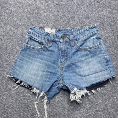 Pantalones Cortos Levis Corte Mujer 29 Azul 514 Pantalones Cortos Distressed Daisy Duke Botín Motociclista Foto 1 de 4