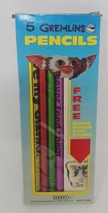 Vintage 1984 Gremlins Set 5 unbenutzte Bleistifte und Radiergummi Gizmo Film - Bild 1 von 9