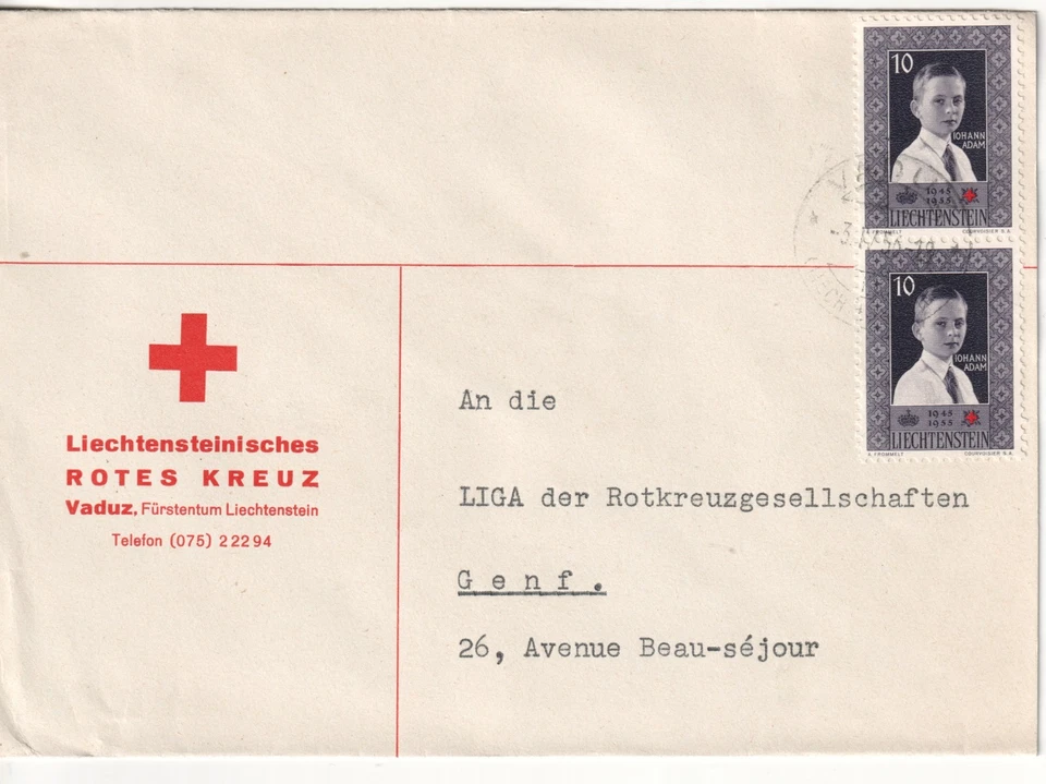 列支敦士登红十字会封面至红十字会日内瓦 1956 年。 — 第 1/1 张图片