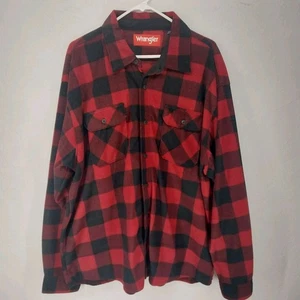 Wrangler Buffalo Plaid Red Black Fleece Button Down Shacket Jacket Size 2XL - Picture 1 of 4