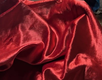 RAREST EXQUISITE ANTIQUE 20s SMOOTH LUXURIOUS RED SILK PANNE VELVET FABRIC FRAG - Image 1 of 4