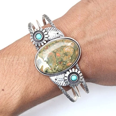 Pulseras brazalete de 7"" ajustables para joyería étnica de jaspe de la selva tropical Foto 1 de 4