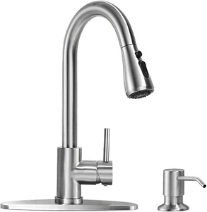 RV Bath Faucet with Pull Down Sprayer & Soap Dispenser - 3 Modes, Brushed Nickel - Picture 1 of 8