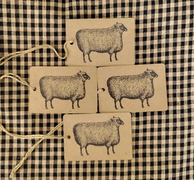 PRIMITIVE SHEEP HANG TAGS SET OF 10 GIFT TAGS FARMHOUSE - Image 1 of 4