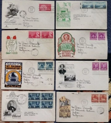US 1947-49, LOT OF 8 FDC'S, UPU, BRIDGE, E.ALLAN POE, HARRIS, MAILED TO BULGARIA - Image 1 of 2