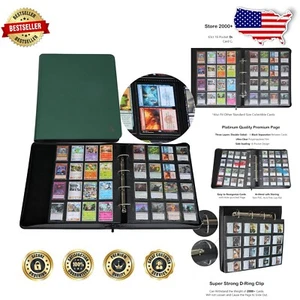 Durable 16-Pocket Trading Card Binder with Metal D-Ring & Black Pages - Green - Picture 1 of 11