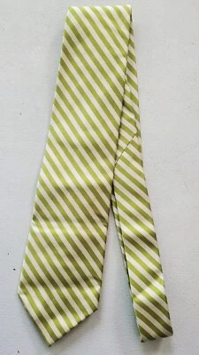 NWOT J.Crew 100% Silk Stripe White & Limon Green Men's Tie. Made In China.  Foto 1 de 4