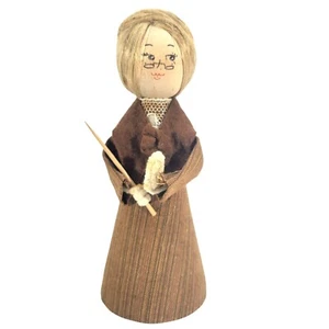 Vtg Wood Handcrafted School Marm Teacher Headmistress Figurine Cloth Dress 6" - Picture 1 of 8
