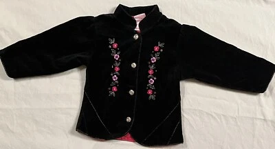 Nannette Baby Girls Black Jacket/Coat Embroidered Pink & Red Flowers 24 Months Foto 1 de 4