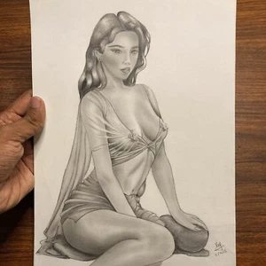 Original Pencil Drawing A4 Sexy Anime Girl Beautiful Hot Fairy Female Art NEW - Picture 1 of 10