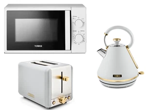 Tower Cavaletto weiß 1,7 l Wasserkocher, 2-Scheiben-Toaster & manuelle Mikrowelle Set - Bild 1 von 12