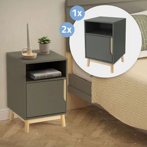 1/2x Mesita de noche de madera de pino verde natural mueble auxiliar 40x40x62cm - Imagen 1 de 15
