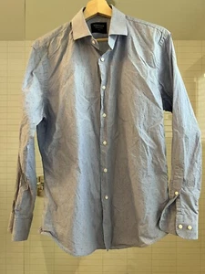 Nordstrom Mens Shop Button Up Shirt Blue with small red dots 15 1/2 32-33 - Picture 1 of 4