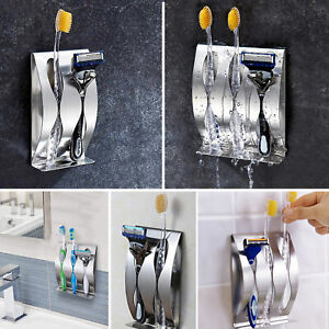 2 Hole Stainless Steel Toothpaste Dispenser Toothbrush Holder Wall Mount Stand