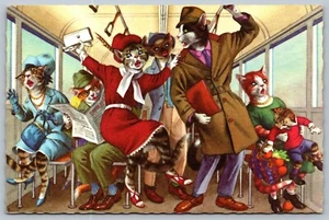 Mainzer Katzen Bus hält schnell anthropomorph bekleidet Tier Postkarte L10 - Bild 1 von 2