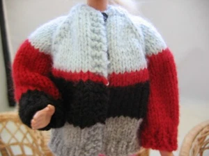 Doll Clothes Red Black stripe sweater Hand Knit fit 11.5" fashion doll as Barbie - Picture 1 of 1