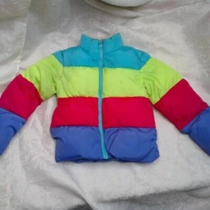 Cat & Jack Puffer Coat Jacket Girls Size XS 4/5 Purple Pink NeonYellow Blue Warm - Picture 1 of 15
