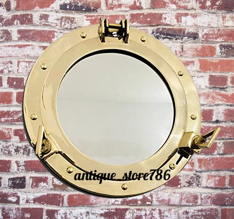 Vintage Ship Porthole Brass Mirror Boat Window Antique Wall Mirror 12" Nautical Cover