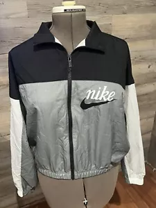 Nike Gray/Black/White Women Sz. M Lightweight Varsity Crop Jacket New - Picture 1 of 11