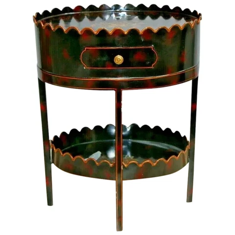 Maitland Smith Table English Regency Metal Black Painted Two Tier drawer Rare Cover